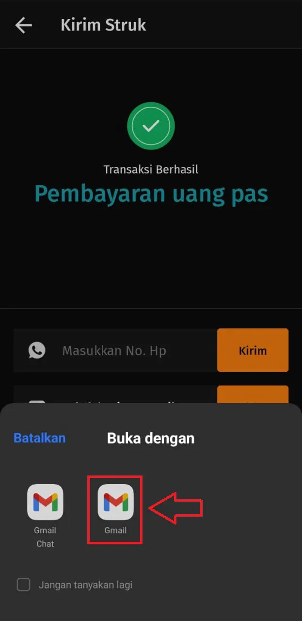 Cara mengirim struk pembayaran